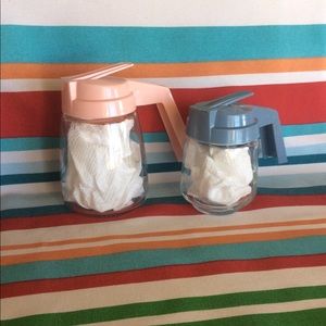Vintage Retro diner syrup jars containers pink blue glass retro syrup dispenser